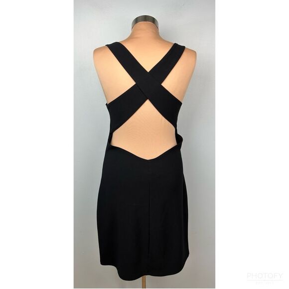 PS Per Seption Little Black Dress Vintage Knee Length Open Cross Over Back Sz L - Picture 3 of 13